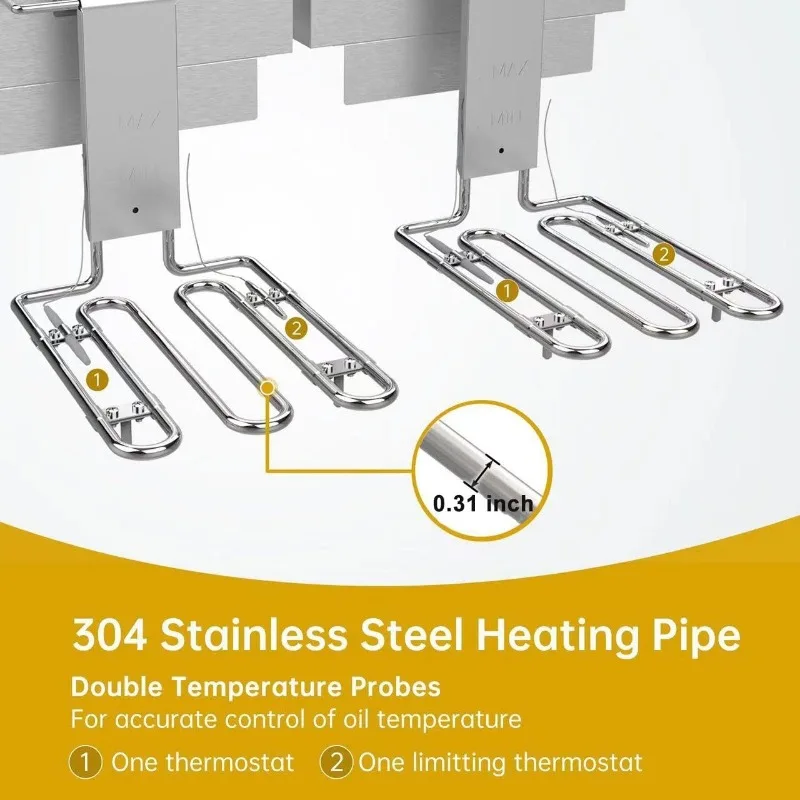 Dual Tanks Commercial Deep Fryer Electric Large Capacity Stainless Steel Countertop Kitchen Frying Machine with Basket & Lid