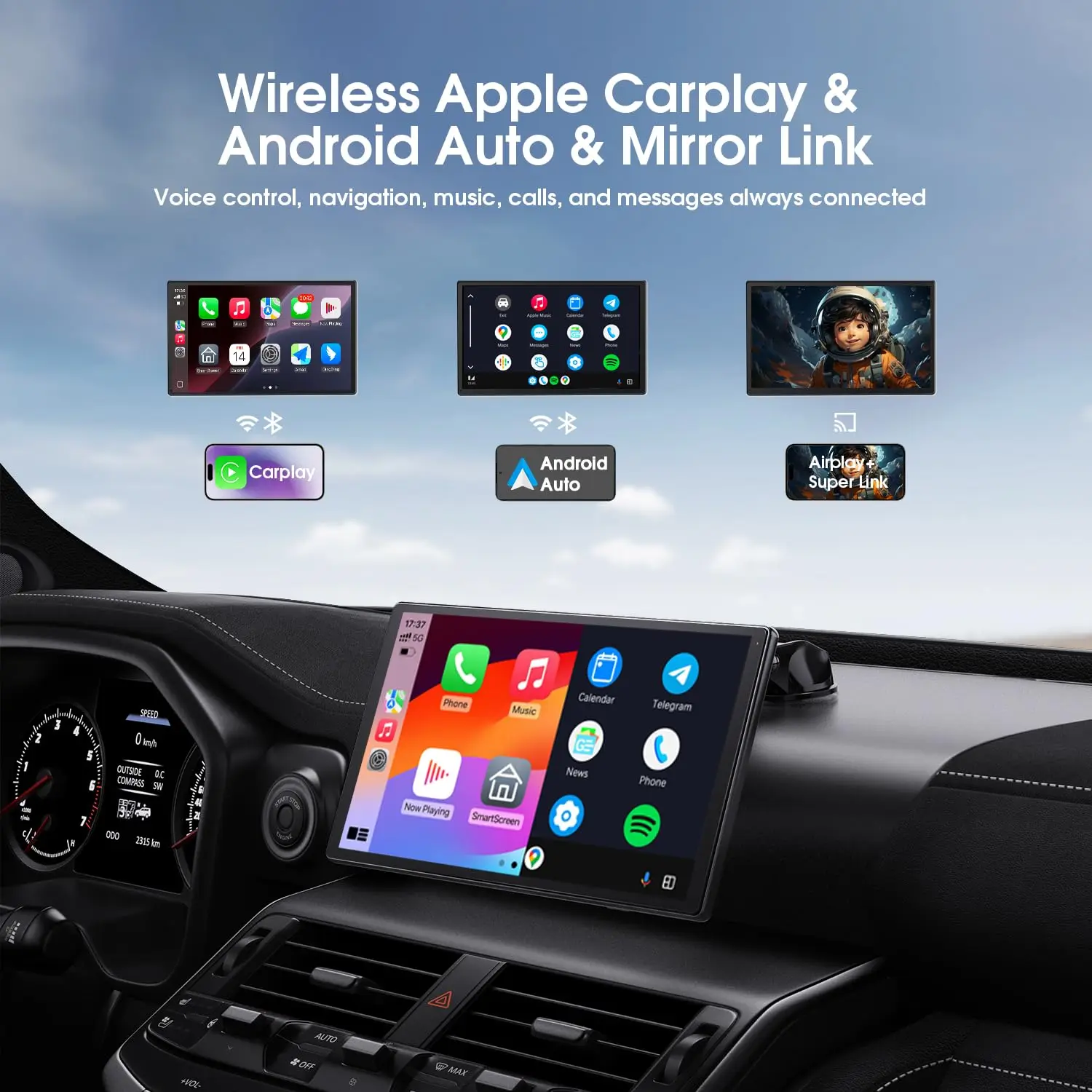 Schermo CarPlay da 9" per auto con CarPlay e Android Auto Ritratto e modalità paesaggio Touchscreen Telecamera di backup Navigazione GPS
