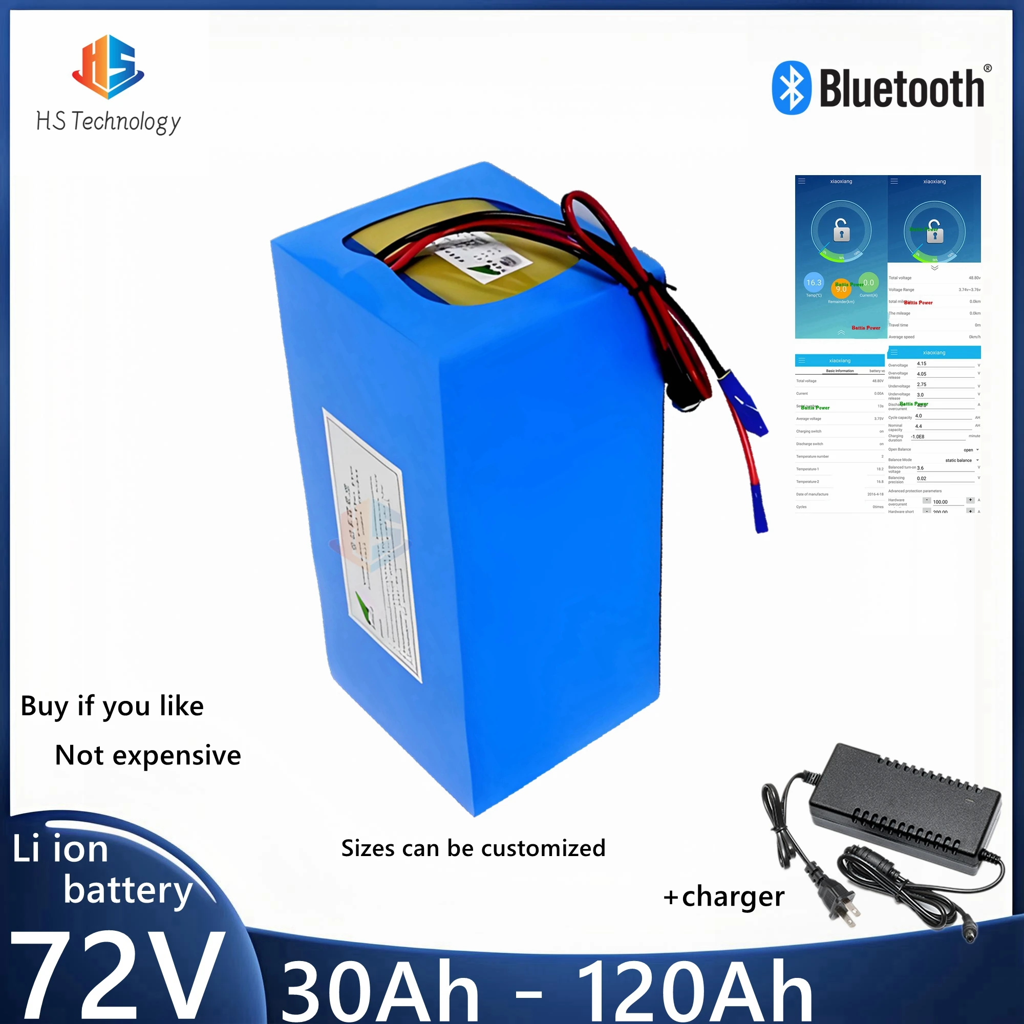 72v 30Ah 40Ah 50Ah 60Ah 70Ah 80Ah 100Ah lithium ion battery with bluetooth BMS for 5000W scooter Motorcycle Forklift Crane truck