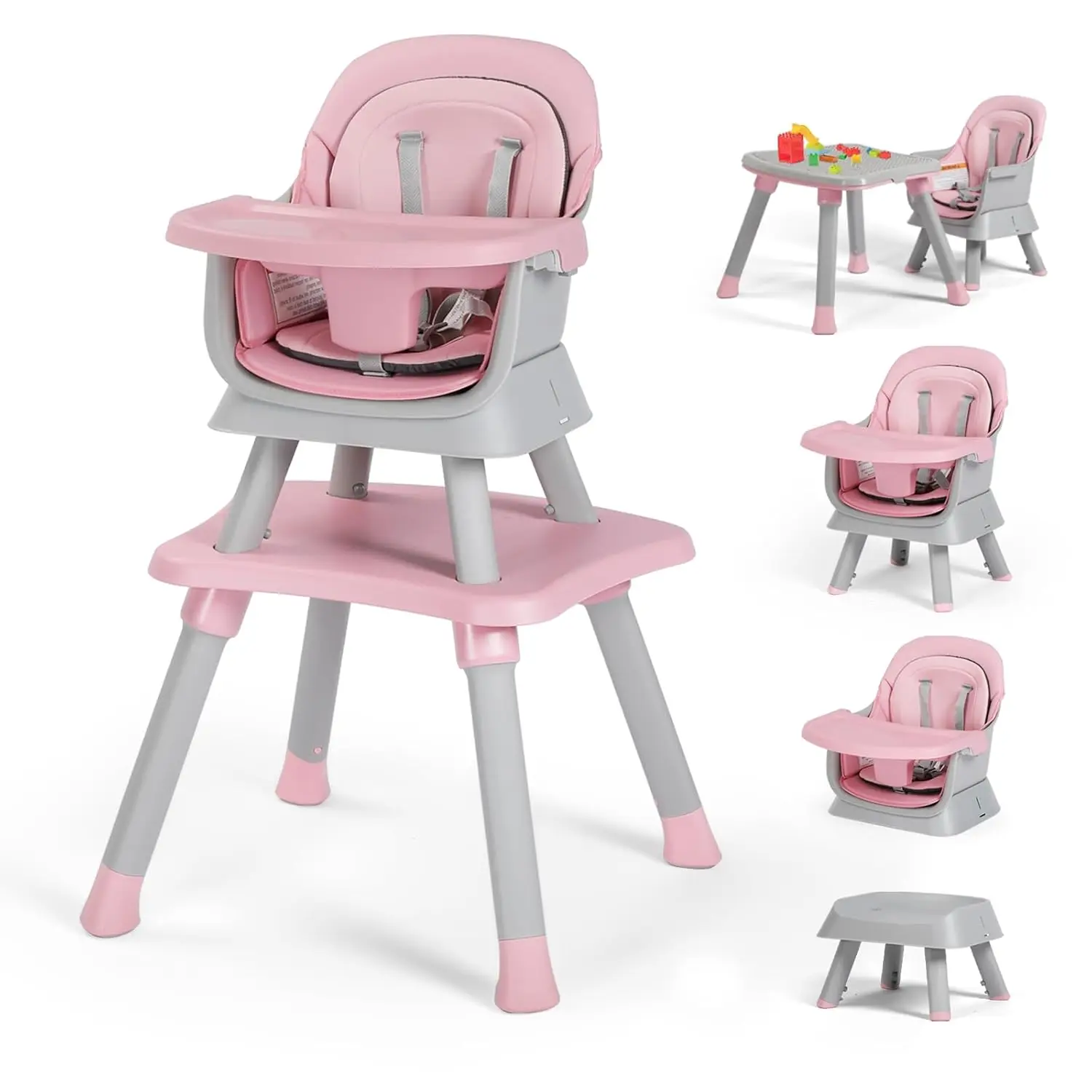 Trona para bebé 8 en 1, cubiertas para comedor, asiento elevador/juego de mesa y silla para niños/mesa de bloques de construcción para niños pequeños/taburete para niños