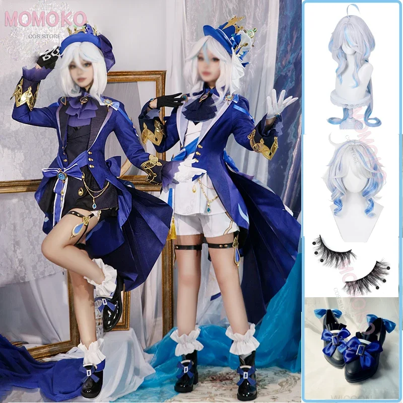 Furina przebranie na karnawał peruka kapelusz Genshin Impact Anime czarna Focalors gra stroje Cosplay DIY buty Party kobiety ubierają garnitur ubrania