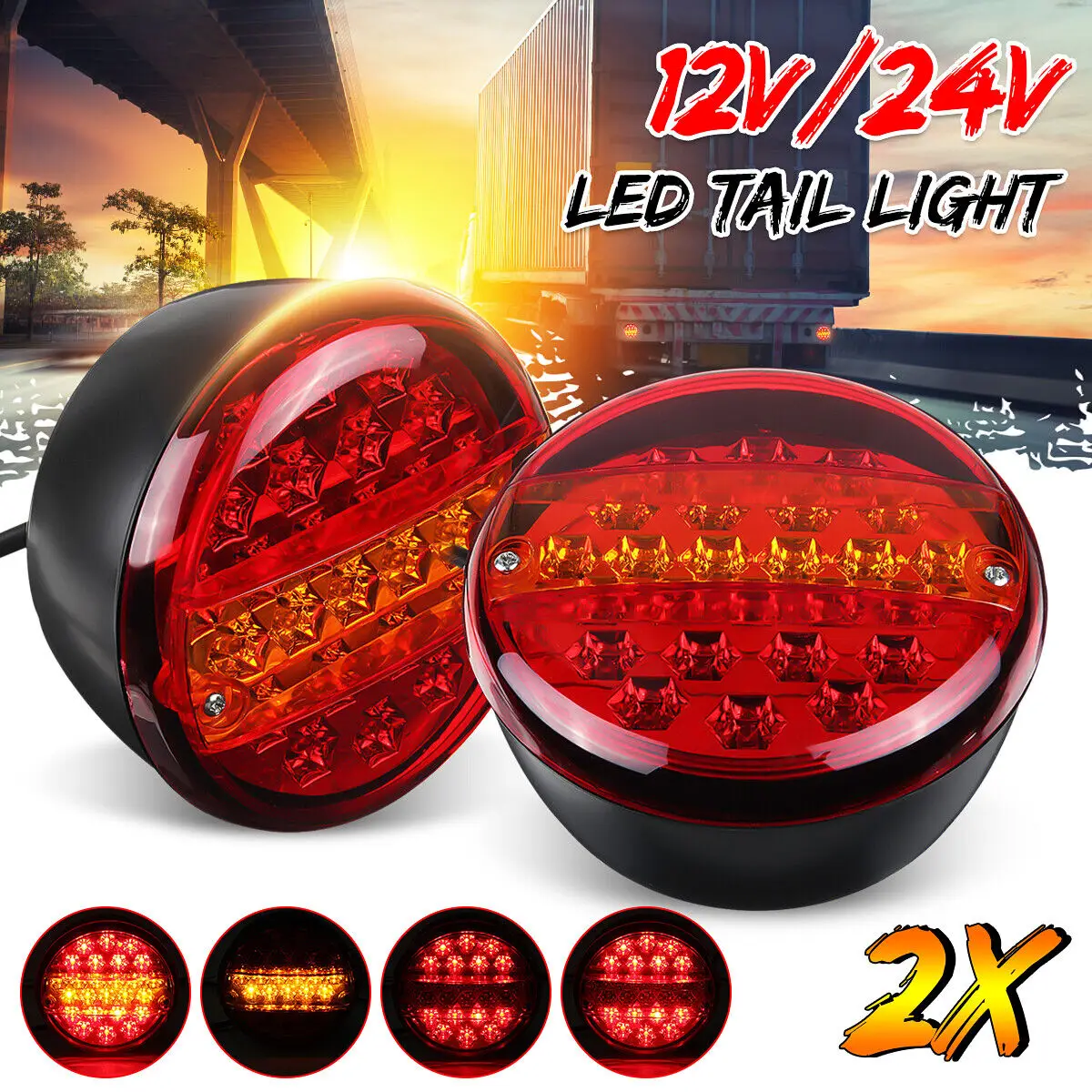 

LED Tail Light Tail Light Hamburger Round 12/24V For Trailer Truck Car OBD2 Car Light Accessories