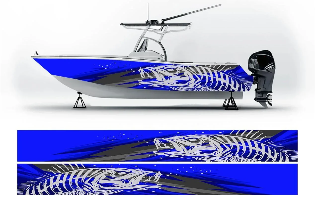 fish Sea bass Boat Sticker, PVC Waterproof Durable Vinyl Wrap Decals for Fishing Boats, Durable and Stylish Design