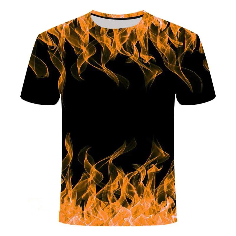 Colorful Flame Cool T-Shirts 3D Print Men Women Round Neck Short Sleeve T Shirt Oversized Harajuku Y2k Tops Tees Kids Clothing