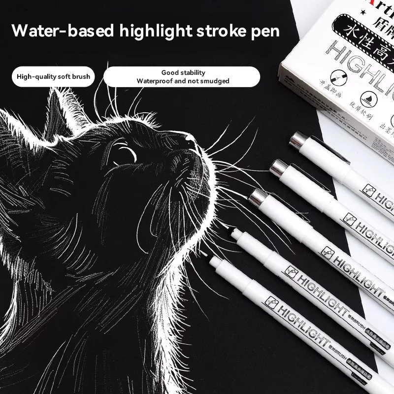 12/1 Pcs White Gel Ink Highlight Marker Pens Soft Brush Tip Waterproof Paint Pens for Art Drawing Sketching Black Paper Manga