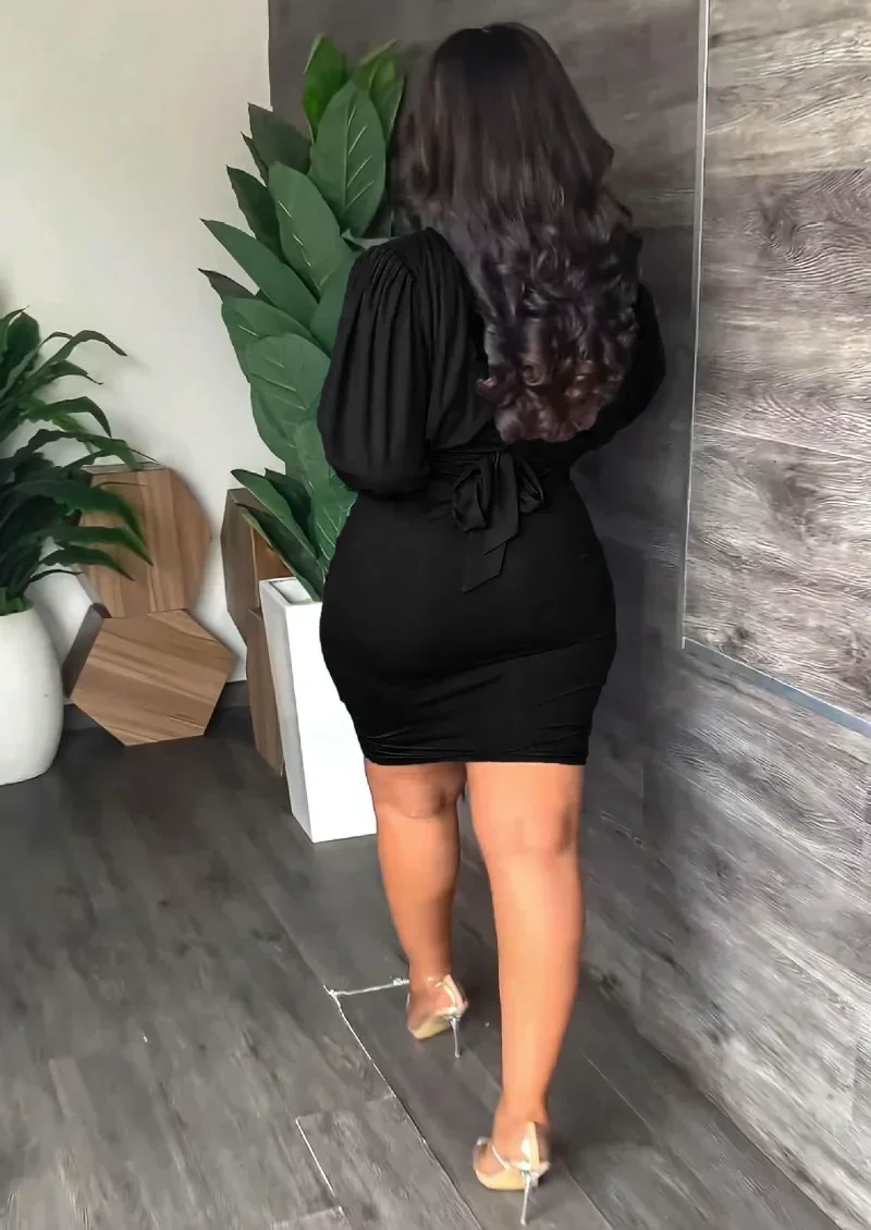 GUWU Lente Lange Mouw Trekkoord Ruches Wrap Mini Jurk Vrouwen Sexy Diepe V-hals Bodycon Bandage Clubwear Feestjurk