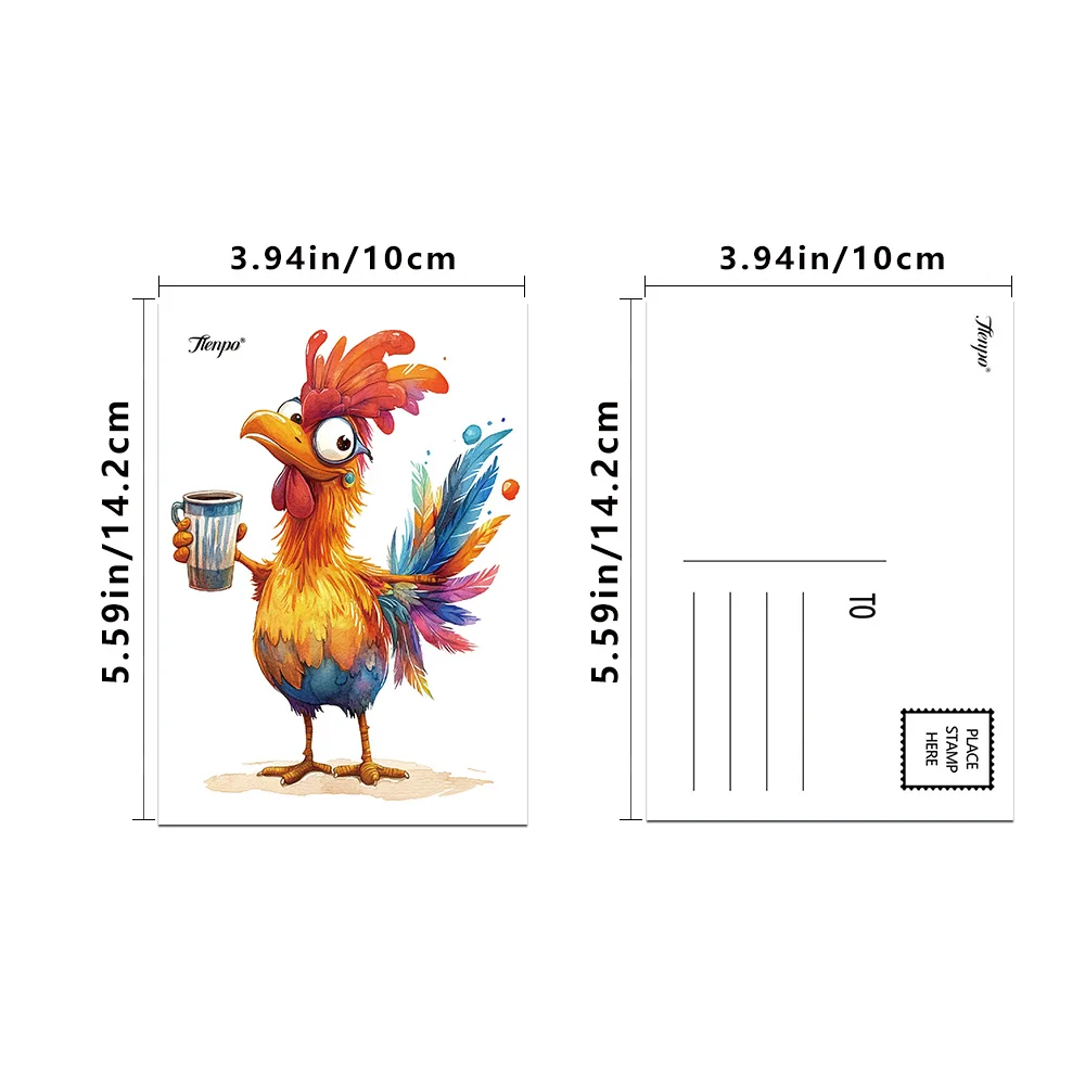 16pcs, colorful rooster postcards, New Year gifts, Christmas gifts, living room decoration, bedroom decoration, high-quality