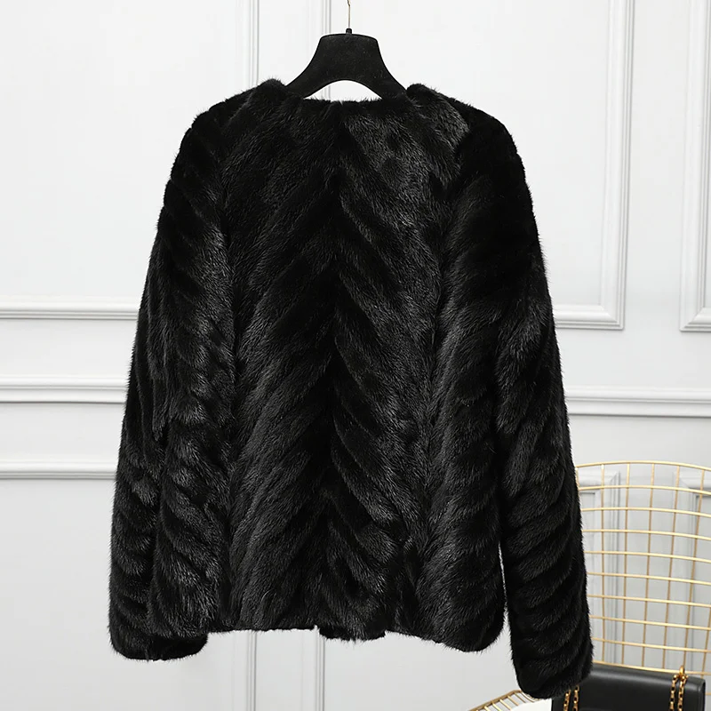 Real Natural Mink Fur Coat Womne 2021Long Sleeve Short Round Neck Mink Fur Jacket Luxury Real Mink Fur Coat Winter New Outwear