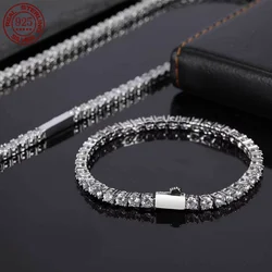 3MM 4MM 5MM 5A cubic Zirconia CZ tennis Bracelet Necklace 925 silver 18K gold Hip Hop classic jewelry for men and women