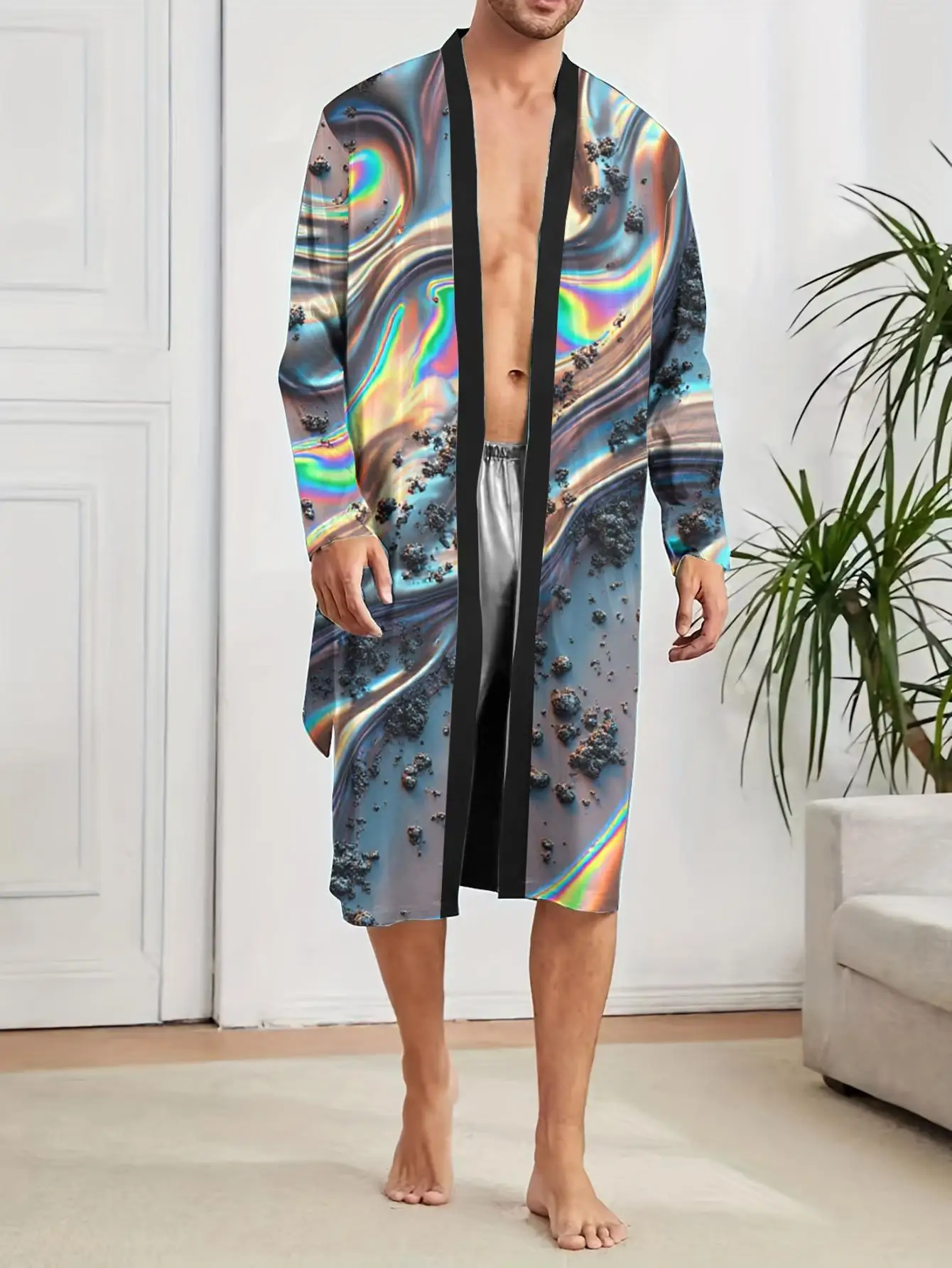 1pcs Men's Robes 2026 Spring/Summer 3D Printed nightie for men Robe man Polyester Men's bathrobe Bathrobe Graphic Sleepwear