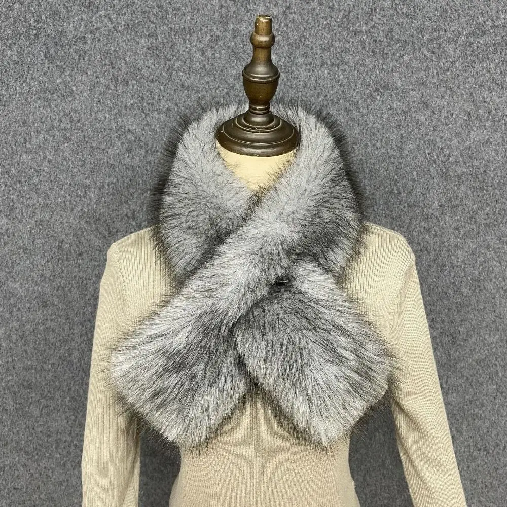New Faux Fox Fur Neck Scarf Pull Through Leopard Spot Pattern Cross Collar Scarf Soft Fur Neck Warmer Winter Outfits