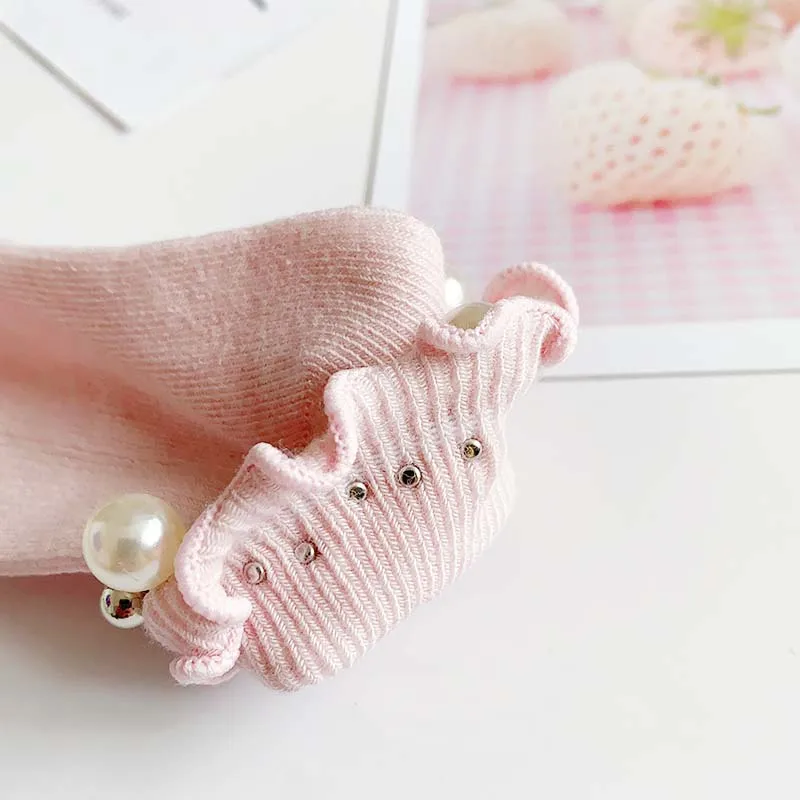 Kids Socks Spring Summer Cotton Girls Socks Ruffle Cute Pearl Children Socks White Black Pink Little Girl Clothing Accessories