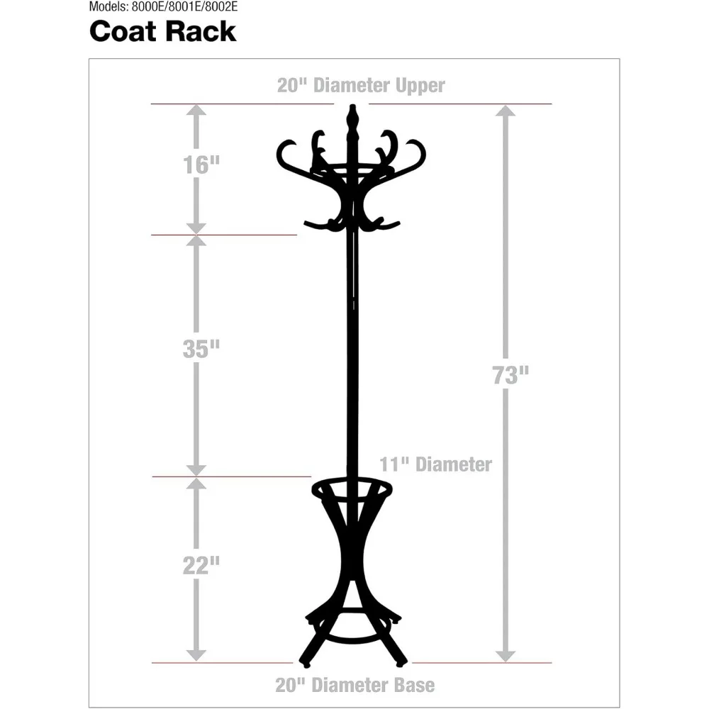 رف معطف خشبي حديث مع 12 خطافًا وحامل مظلة، لمسة نهائية بنية داكنة لتنظيم المدخل #3
