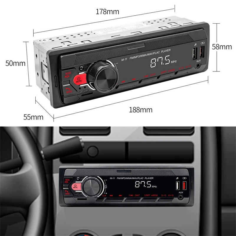 

1 DIN Car Multimedia MP3 Player Radio Stereo Audio Bluetooth Digital FM Radio Stereo Audio Music USB/SD In Dash AUX Input 60Wx4