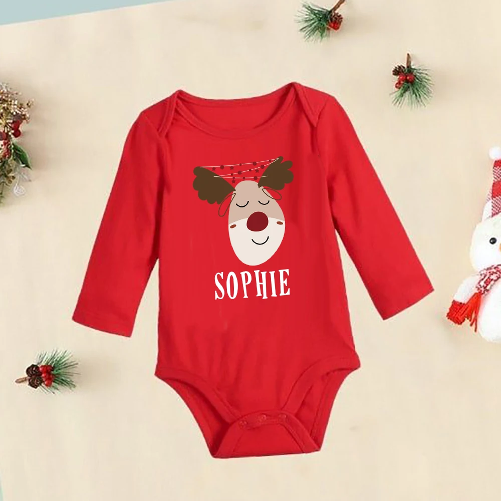 Personalised Baby Bodysuit Deer with Name Infant Christmas Party Red Cotton Outfits Newborn Jumpsuit Toddler Xmas Clothes Gifts