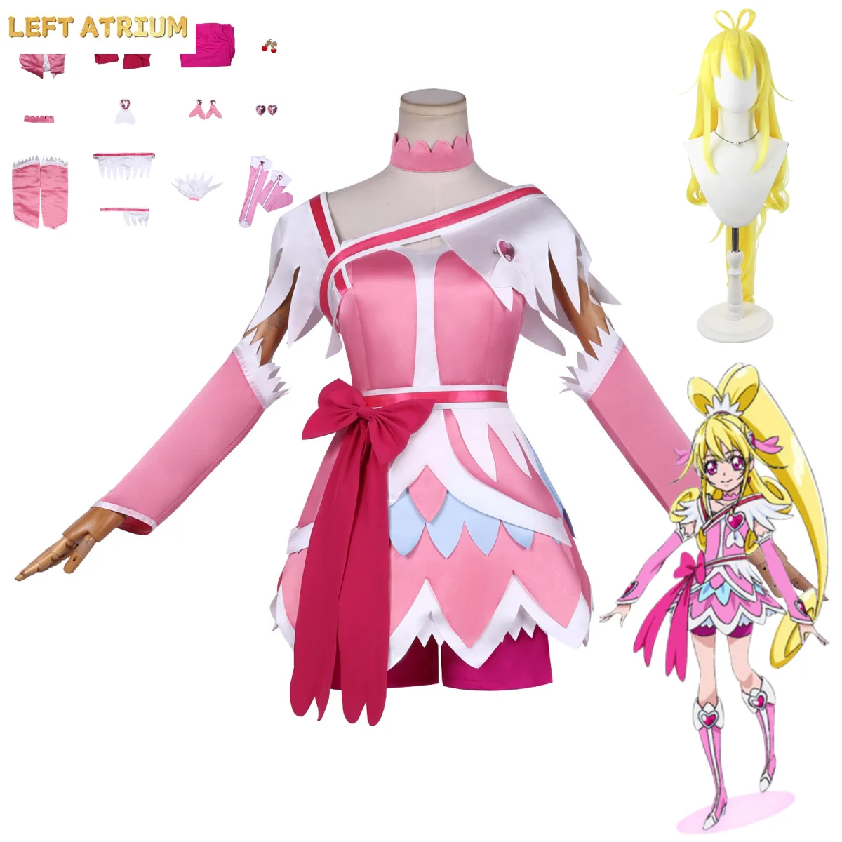 

Anime Doki Doki! PreCure Cure Heart Cosplay Costume Pretty Cure Pink Lolita Skirt Wig Woman Sexy Carnival Halloween Suit