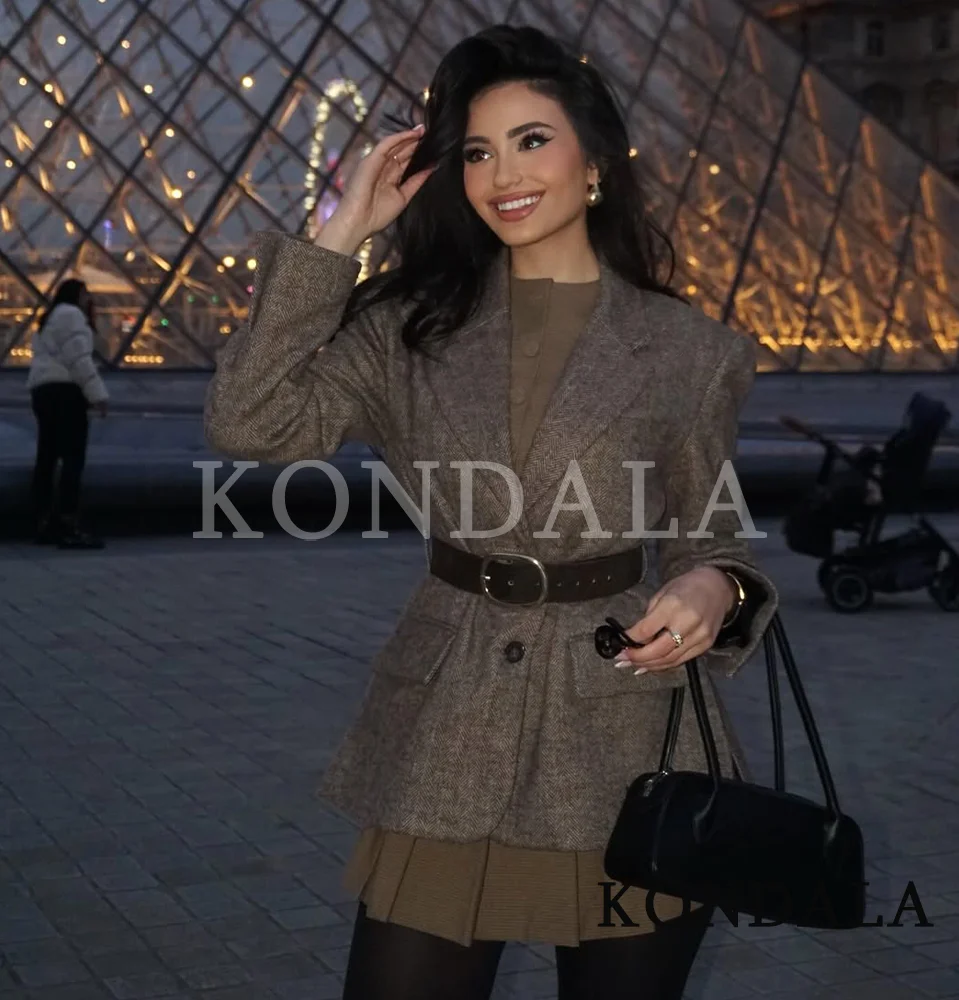 KONDALA automne trajet ceinture mélangée Blazer femmes élégant Chic sergé boutons Blazer 2026 printemps à la mode haute rue Vintage Blazer