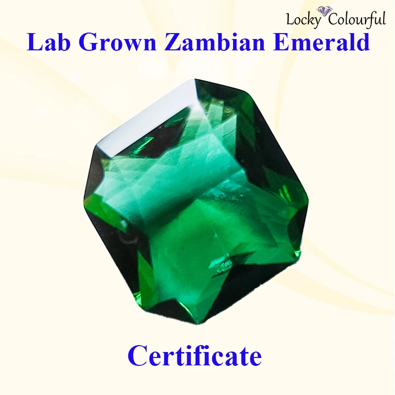 

Lab Grown Zambian Emeralds Square No Corners with Cracks Inclusions Inside Selectable AGL Certificate for DIY Jewelry Making