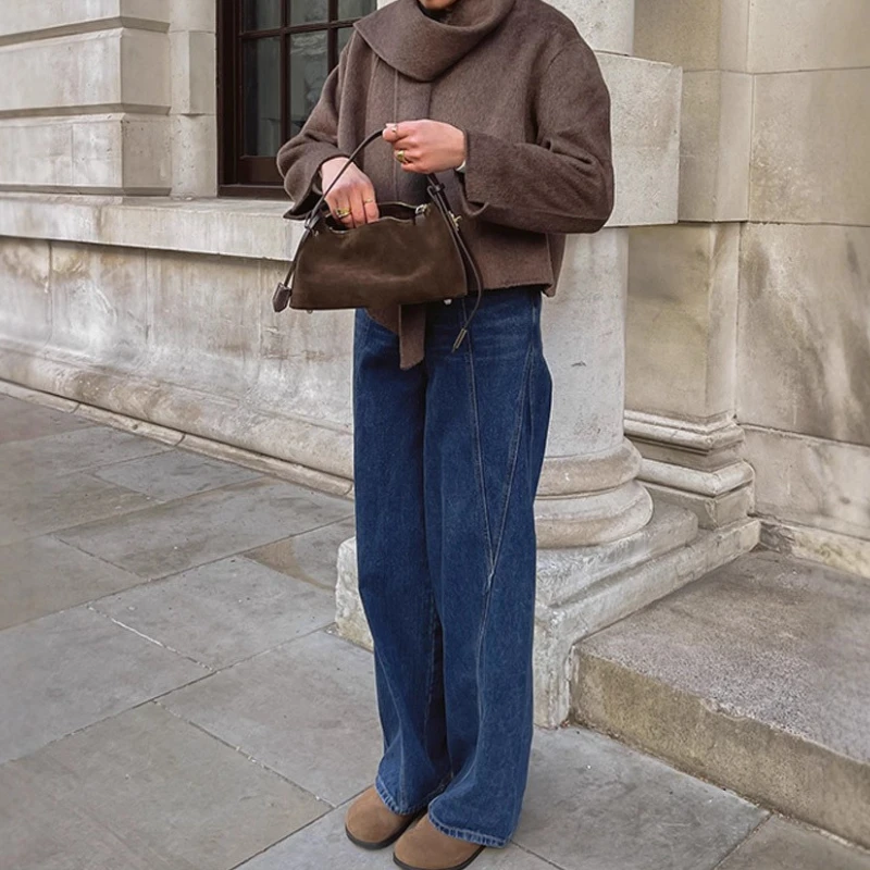 Elegant Style, Solid Color Scarf Collar, Long Sleeve Woolen Coat, Women's 2025 New Hot Sale