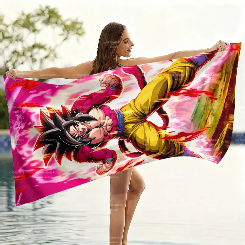 Dragon Ball GT Goku Super Saiyan 4 Beach Towel, Pink Fire Background Quick Dry Polyester Swimming Bath Towel view 3