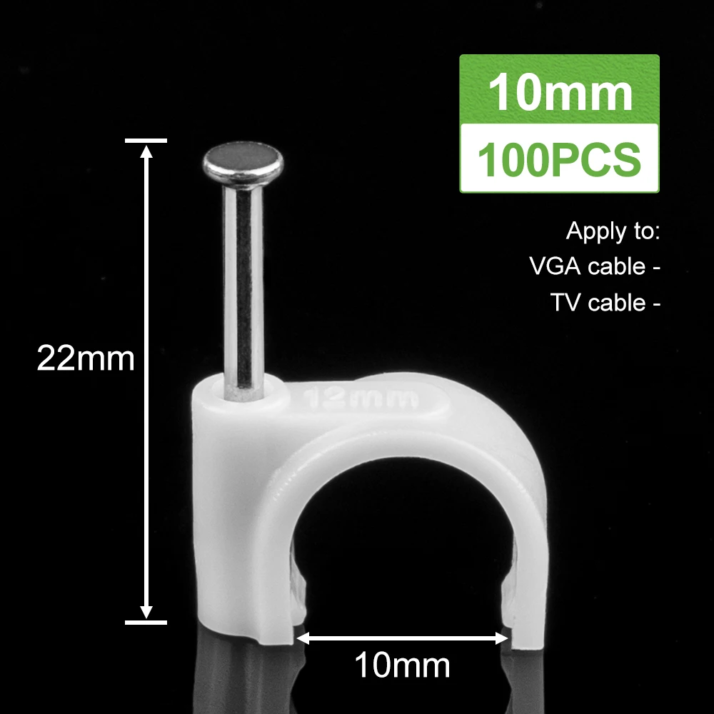 100PCS 4/5/6/7/8/9/10/12mm Kreis Nagel Clip Draht Management Klemme Weiß Befestigung Runde Stahl Nagel Wand Hängen Kabel Clips