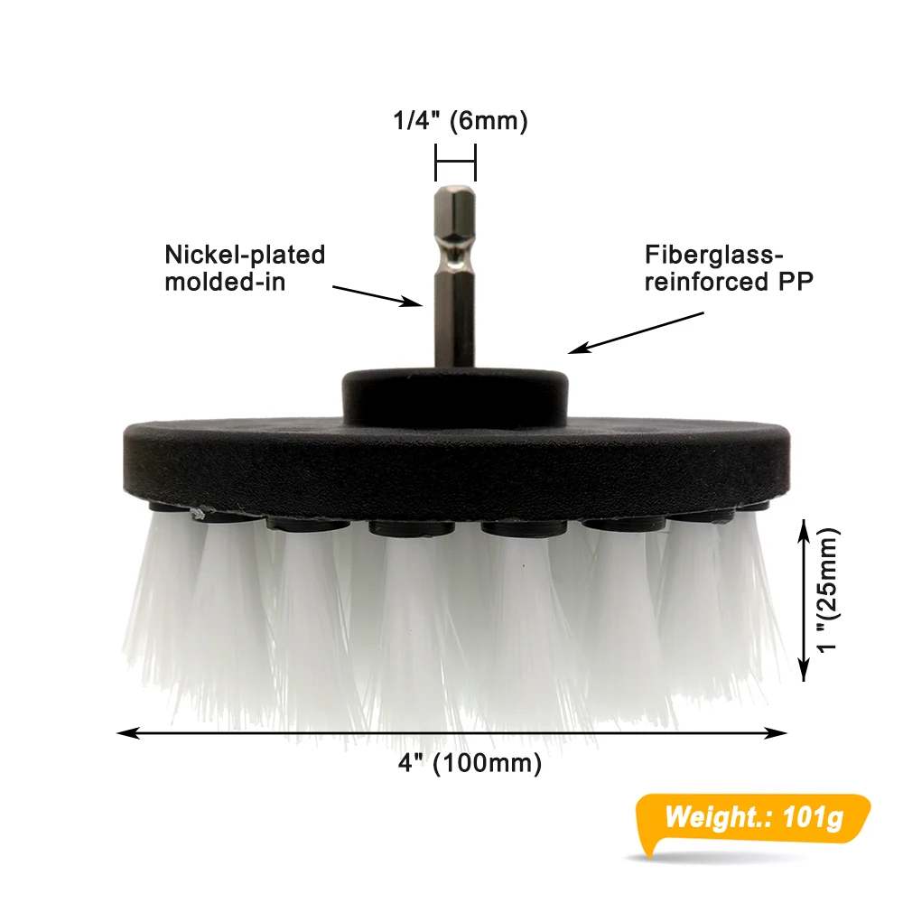 1 PCS Drill Cleaning Brush White 4 Inch Power Scrubber Brush for Cleaning Car Wheel Body Showers Tubs Bathroom Tile Grout Carpet