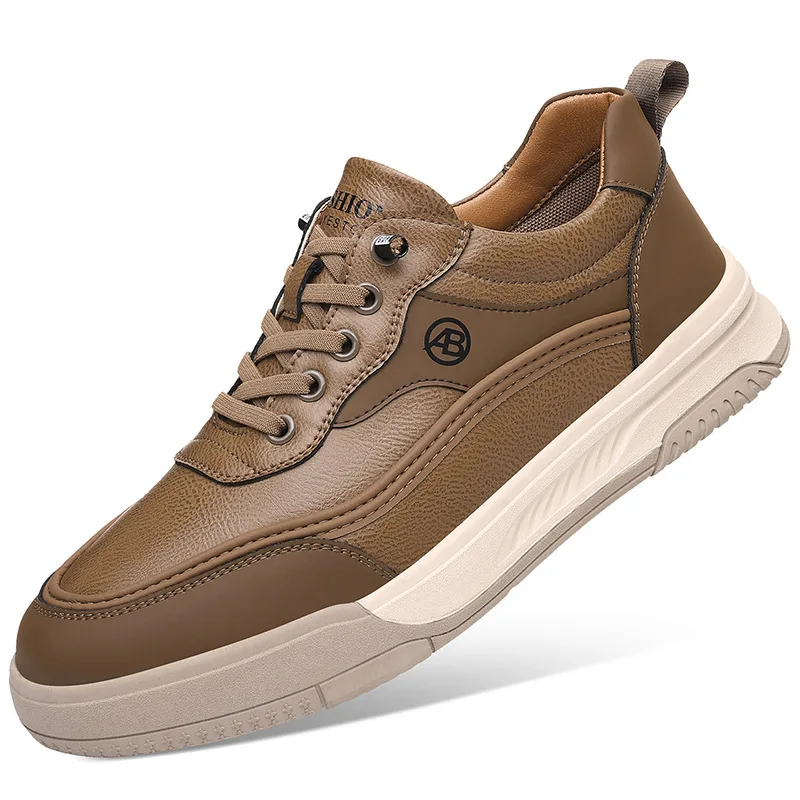 

Spring Autumn New Leather Sneakers for Men Solid Color Fashion Casual Shoes Male Outdoor Lace Soft Sole Platform Shoes Man