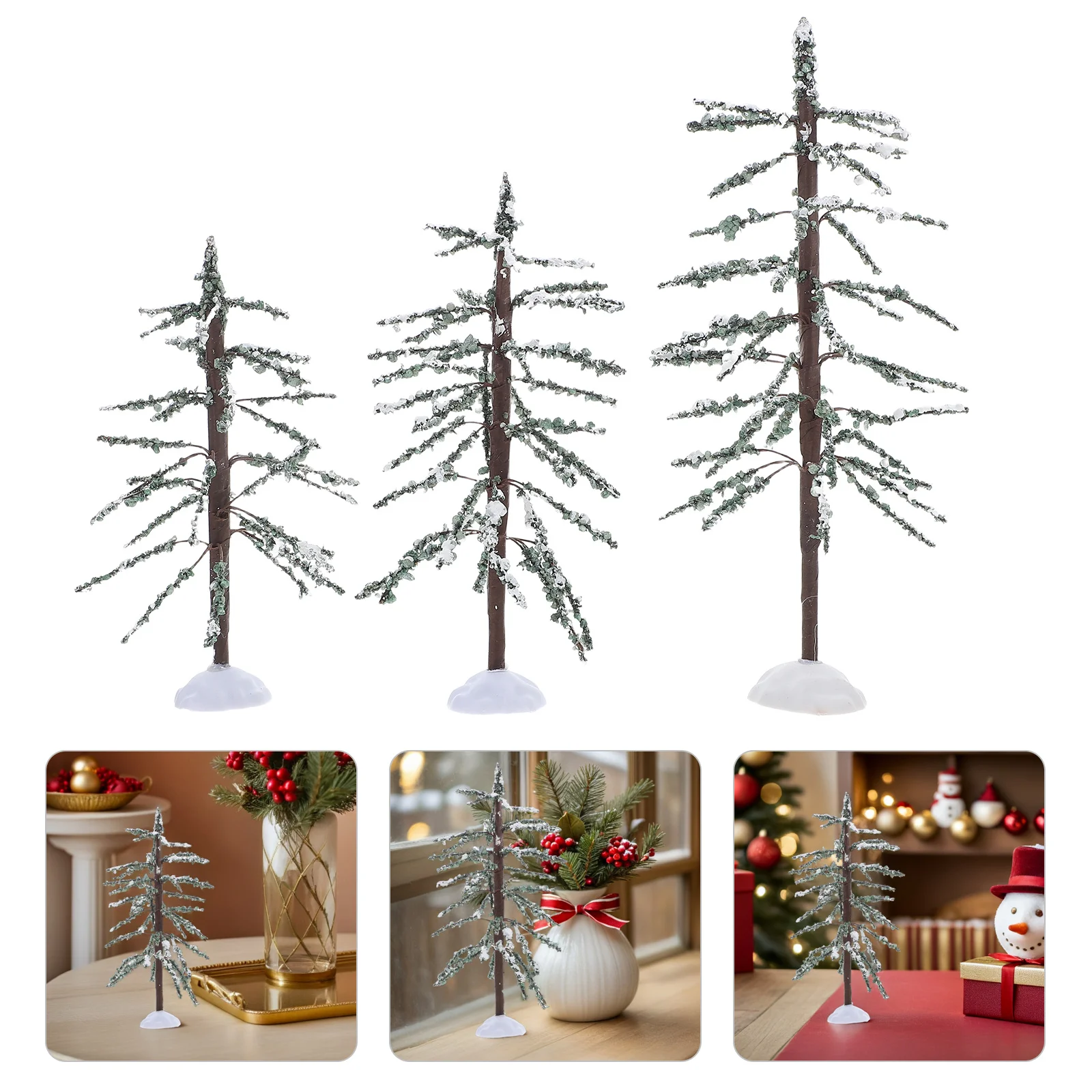 

3Pcs Miniature Bottle Brush Christmas Tree Realistic Snowy Pine Design for Tabletop Winter Decor Small Space Holiday Display