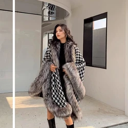 Shawl Outwear Ladies Loose Casual Houndstooth Thick Warm Cloak Jacket Women Double Sided Wear Fashion Vintage Female Fur Coat