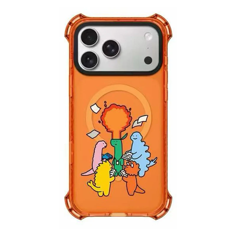 

Cartoon Party Dinosaur 4 Corner Magnetic Protective Phone Case Cover for IPhone 13 14 15 16 17 Pro Max Case for IPhone 17Pro