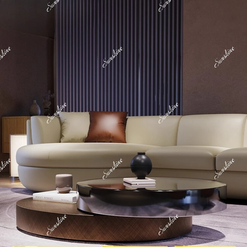 Modern living room household tempered glass double-layer coffee table light luxury round coffee table