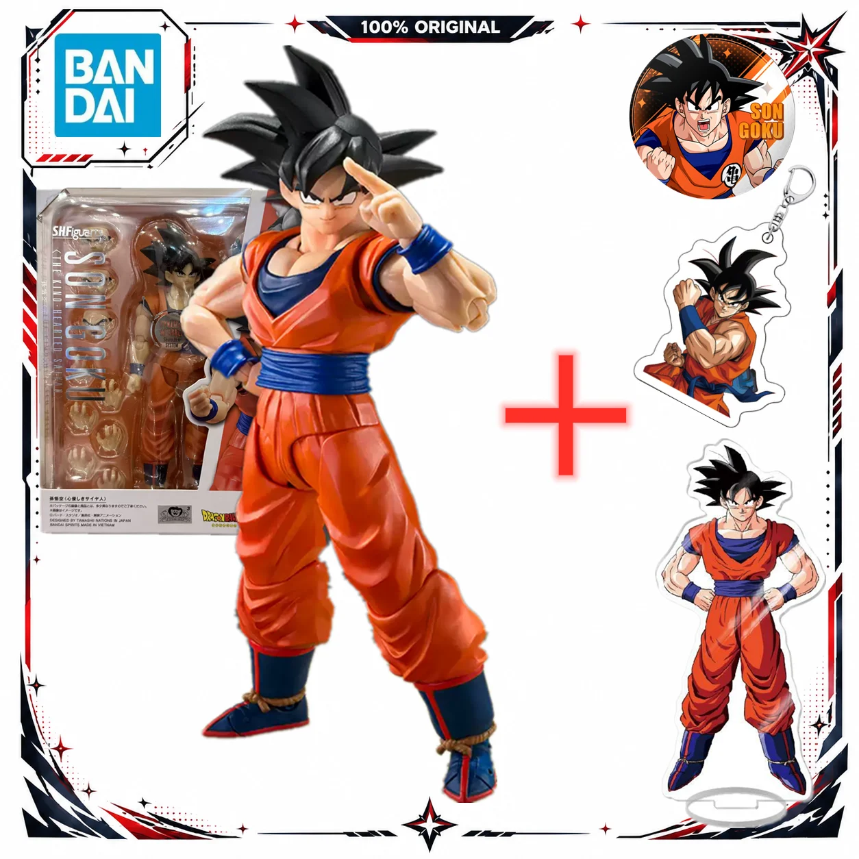 Figura de acción original de Bandai S.H.Figuarts, de la serie de anime Dragon Ball Z, que representa a Son Goku, el Saiyan de gran corazón. Figura de Dragon Ball, juguete.