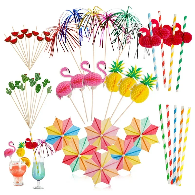 Cocktail Umbrellas Stick 70/100/140pcs Decorative Coffee Stirrers Drink Fruit Peacock Picks Umbrella Cupcake Dessert Buffet