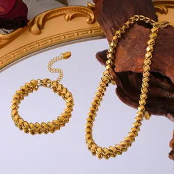 Trendy Women Necklace Bracelet Set Hip Hop Chain With Geometric Stainless Steel 18K Gold Plated Fashion Jewelry