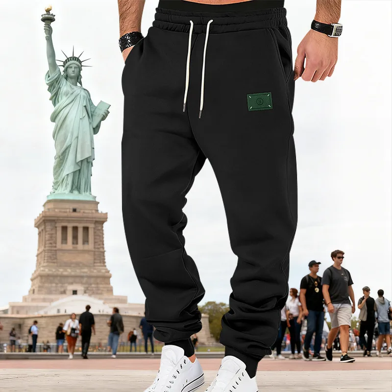 Męskie spodnie dresowe z aksamitu na jesień i zimę, luźne, grube, modne, casualowe, ze sznurkiem.