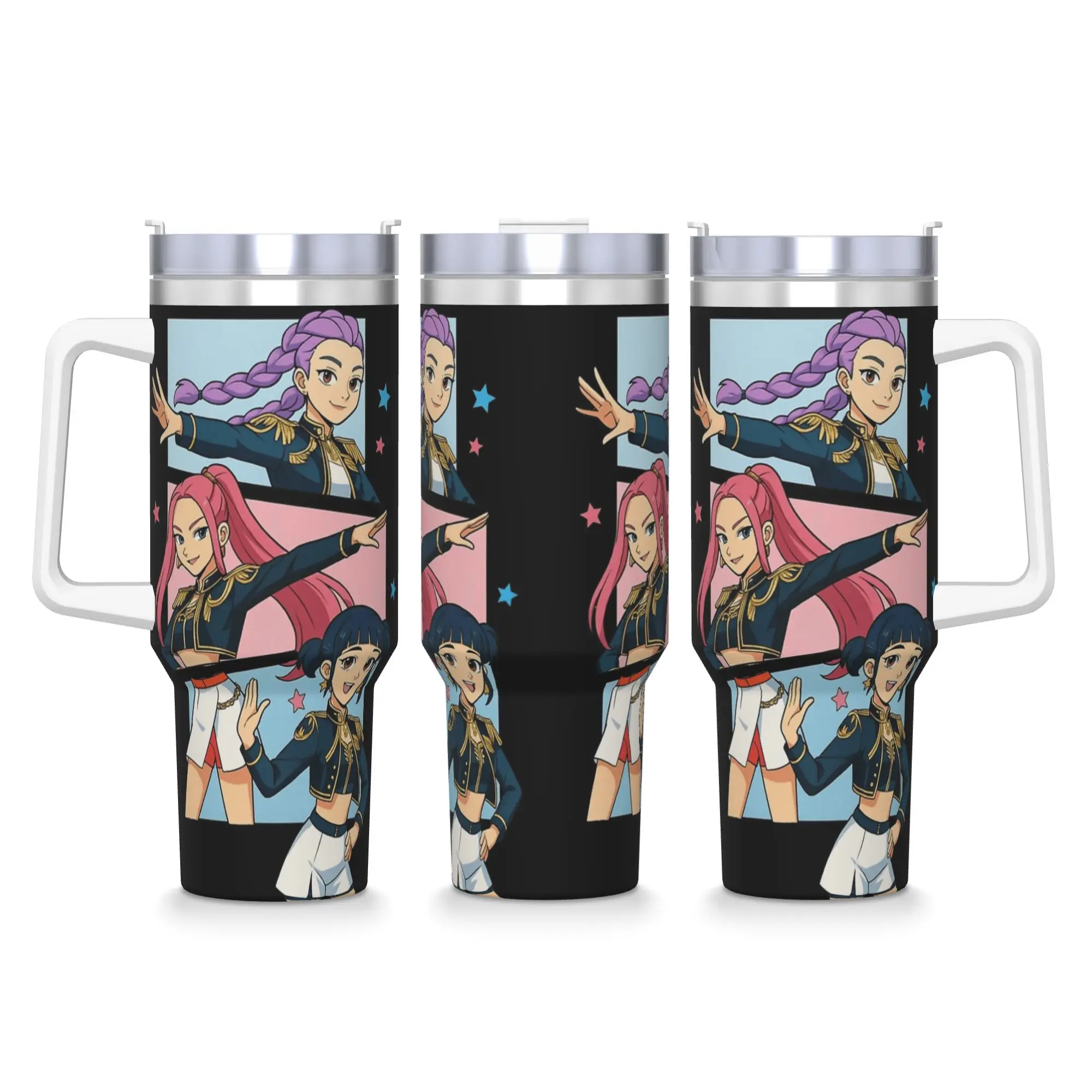 

Stainless Steel Tumbler KPop Demon hunters Anime Style Fan Art Huntrix Car Mugs With Straws Beach Cold Drink Water Bottle