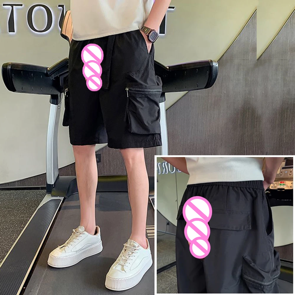 

Мужские шорты, невидимые спортивные штаны с открытой промежностью, летние мужские комбинезоны, повседневные походные средние брюки с большим карманом на открытом воздухе