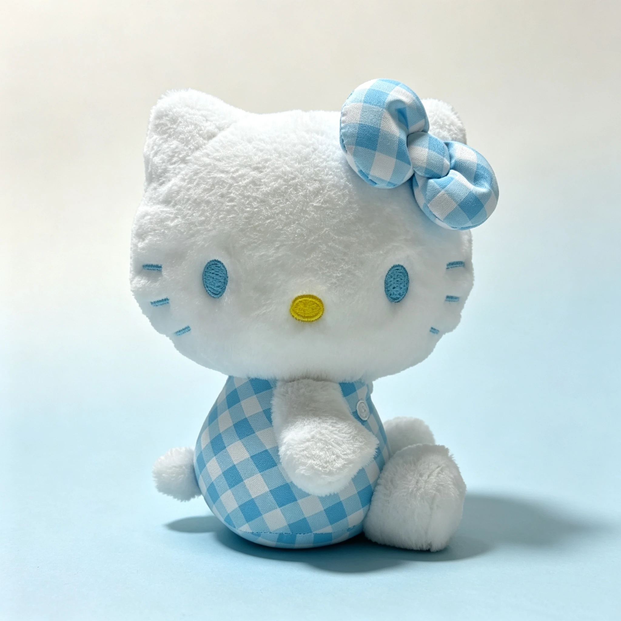 Genuine Sanrio Hello Kitty Plush Keychain, Blue White Gingham Check Series, Soft Stuffed Bag Pendant, Cute Doll Key Ring, Collec