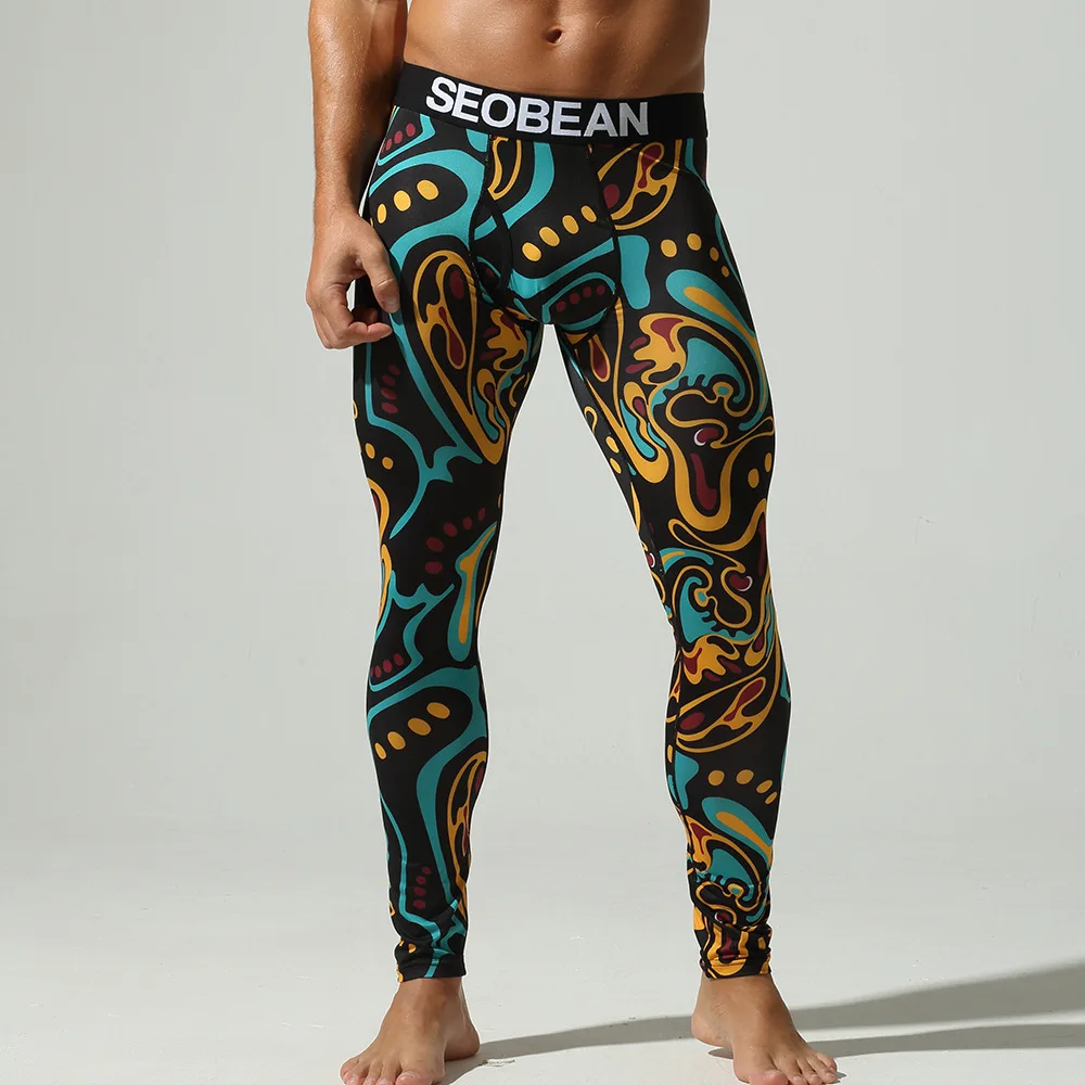SEOBEAN Men's Low-Waist Autumn Pants Fashion Colored Sexy Grilled Texture Tight Warm Underwear Trousers