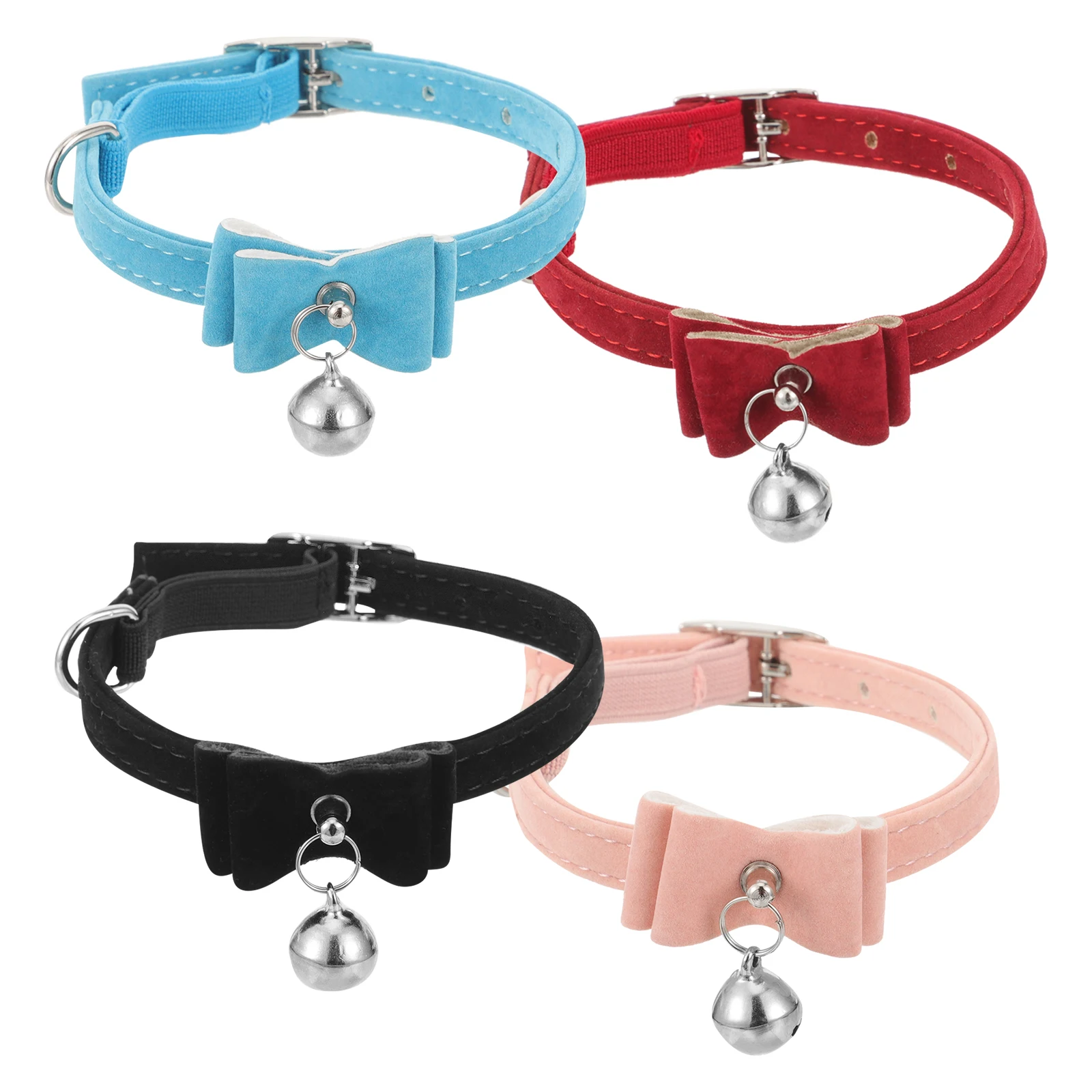 

4pcs Pet Collar Adjustable Flocking Small Dog Cat Decorative Puppy Collars Bowknot Bell Party Necklaces Dog Accessories