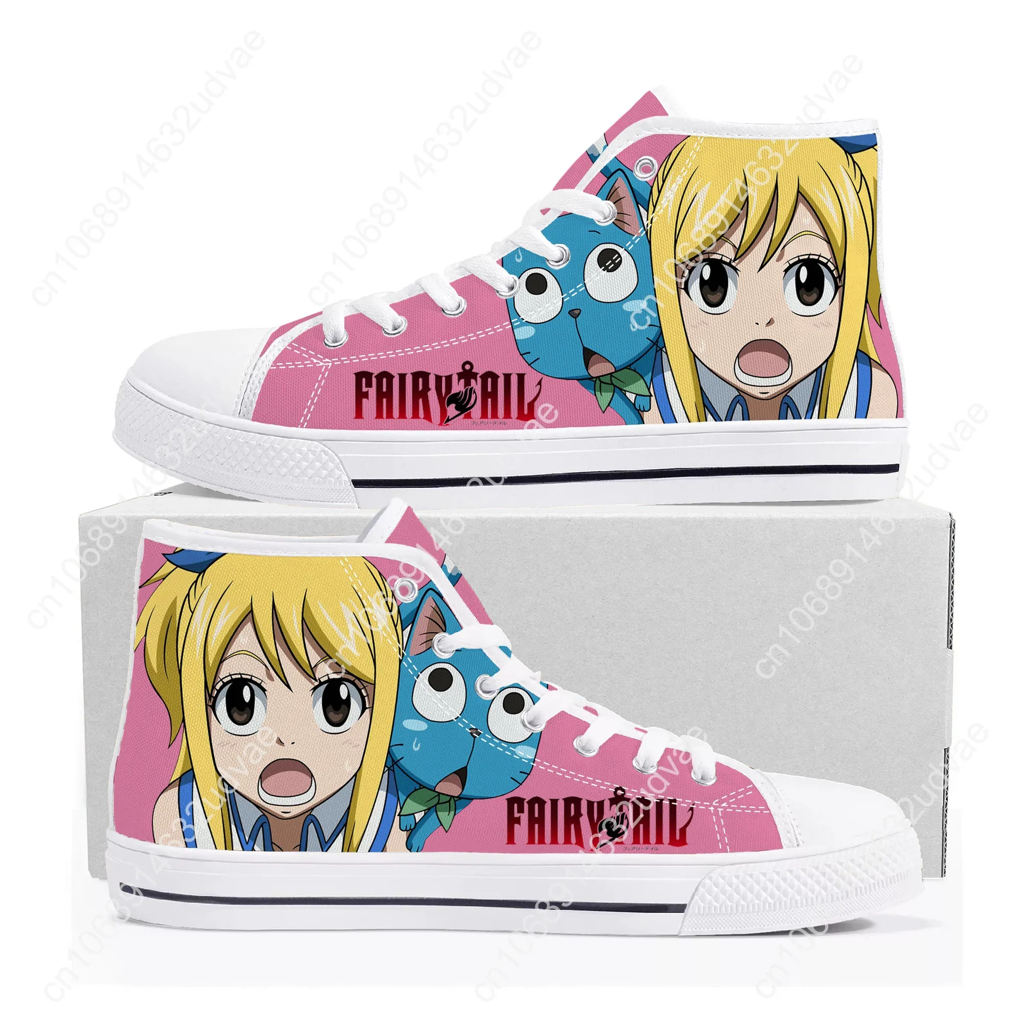 Anime Fairy Tail Cartoon Lucy Heartfilia High Top Sneakers Mens Womens Teenager Canvas Sneaker Casual Couple Shoes Custom Shoe