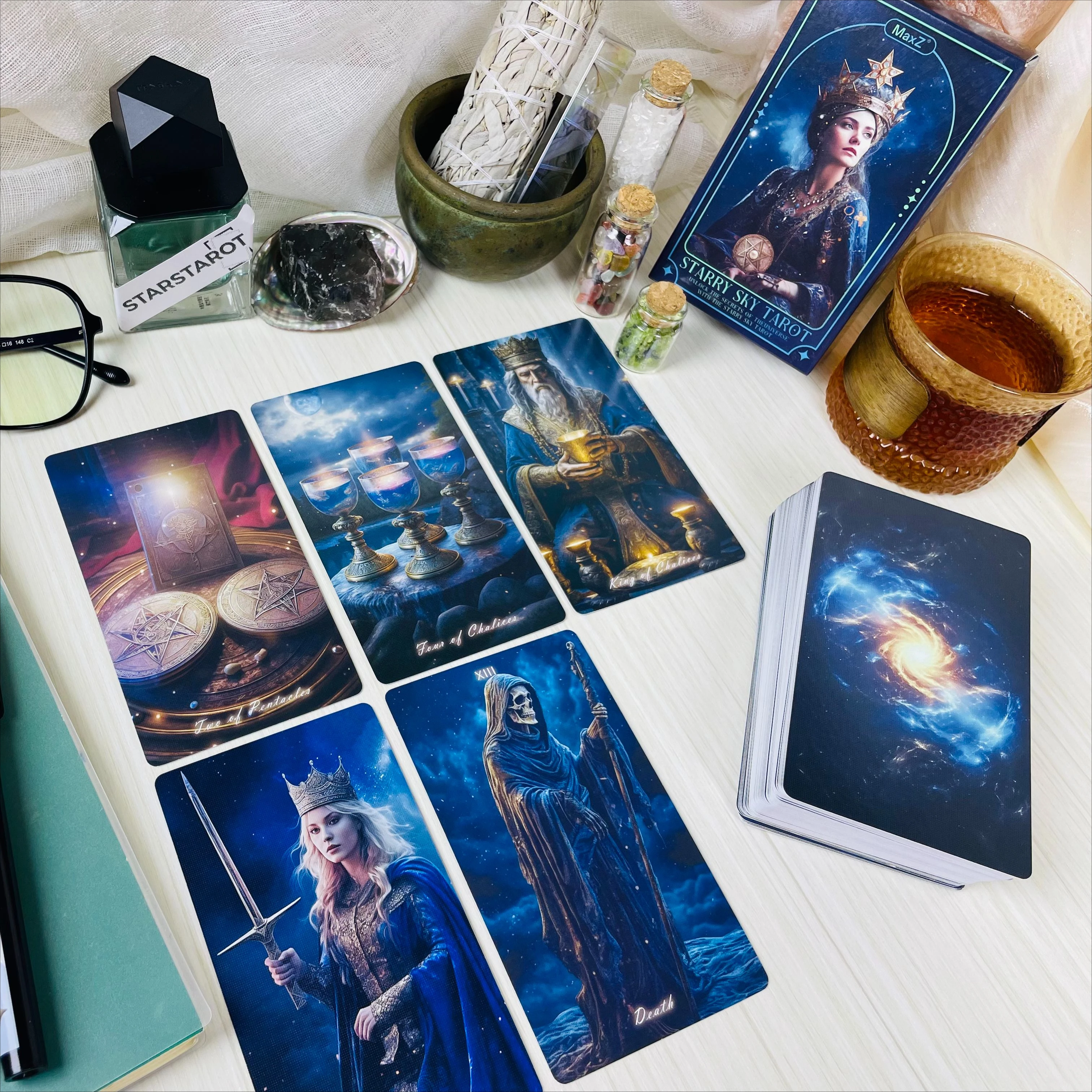 新しい星空タロットカード 78 枚セット英語版占星術銀河宇宙テーマオラクルデッキ初心者のための占いギフト