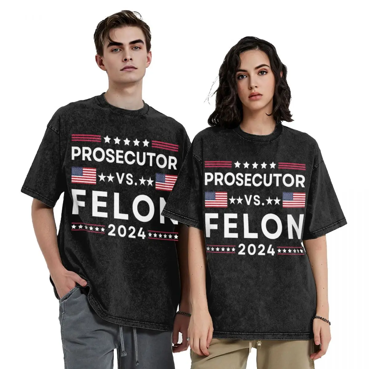 Printed Prosecutor VS Felon 2024 Washed T Shirts Merch Men Women Kamala Harris Joe Biden Tees Tops Oversize T-shirts