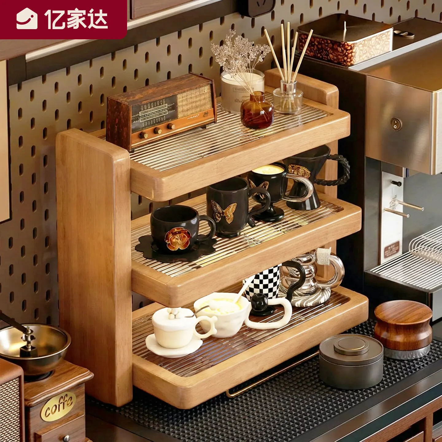 

Cup Holder Solid Wood Cup Storage Shelf Side Cabinet Tea Set Storage Desktop Water Cup Teacup Mug Display Stand