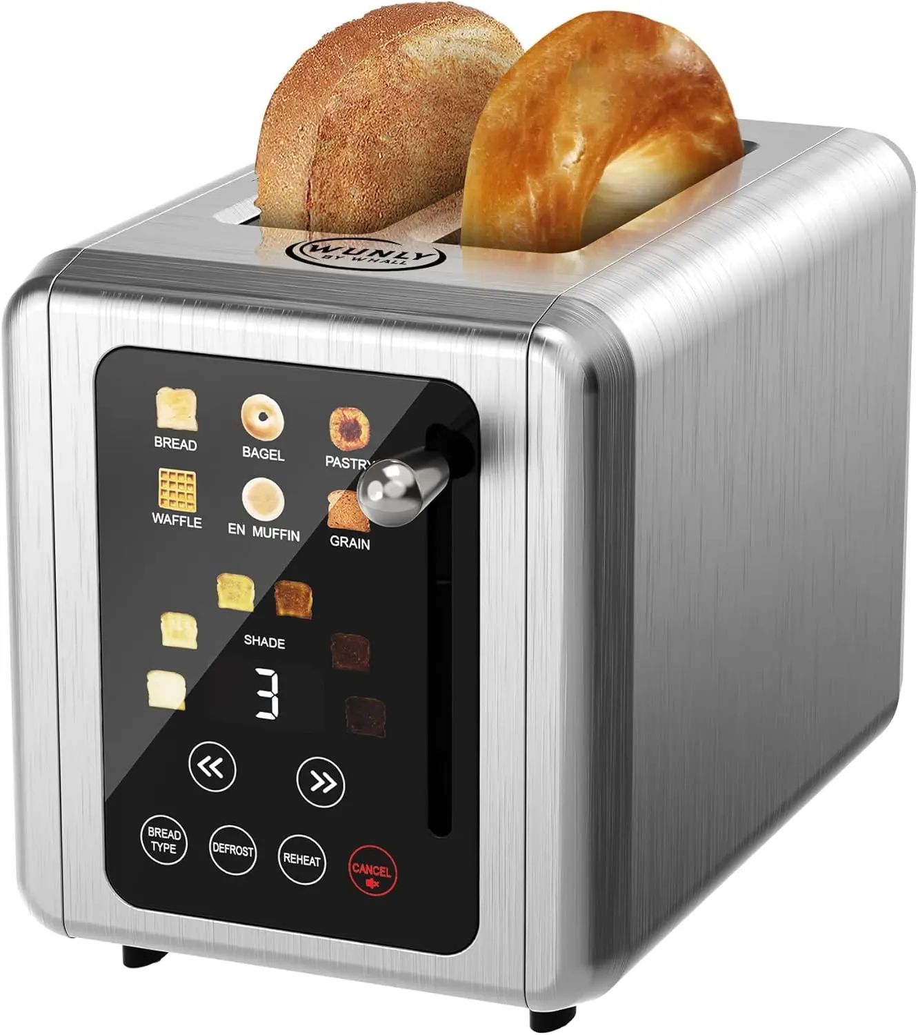 Toaster 2 slice, Stainless Steel Digital Timer Toaster with Sound Function, 6 Bread Types & 6 Shade Settings, Smart