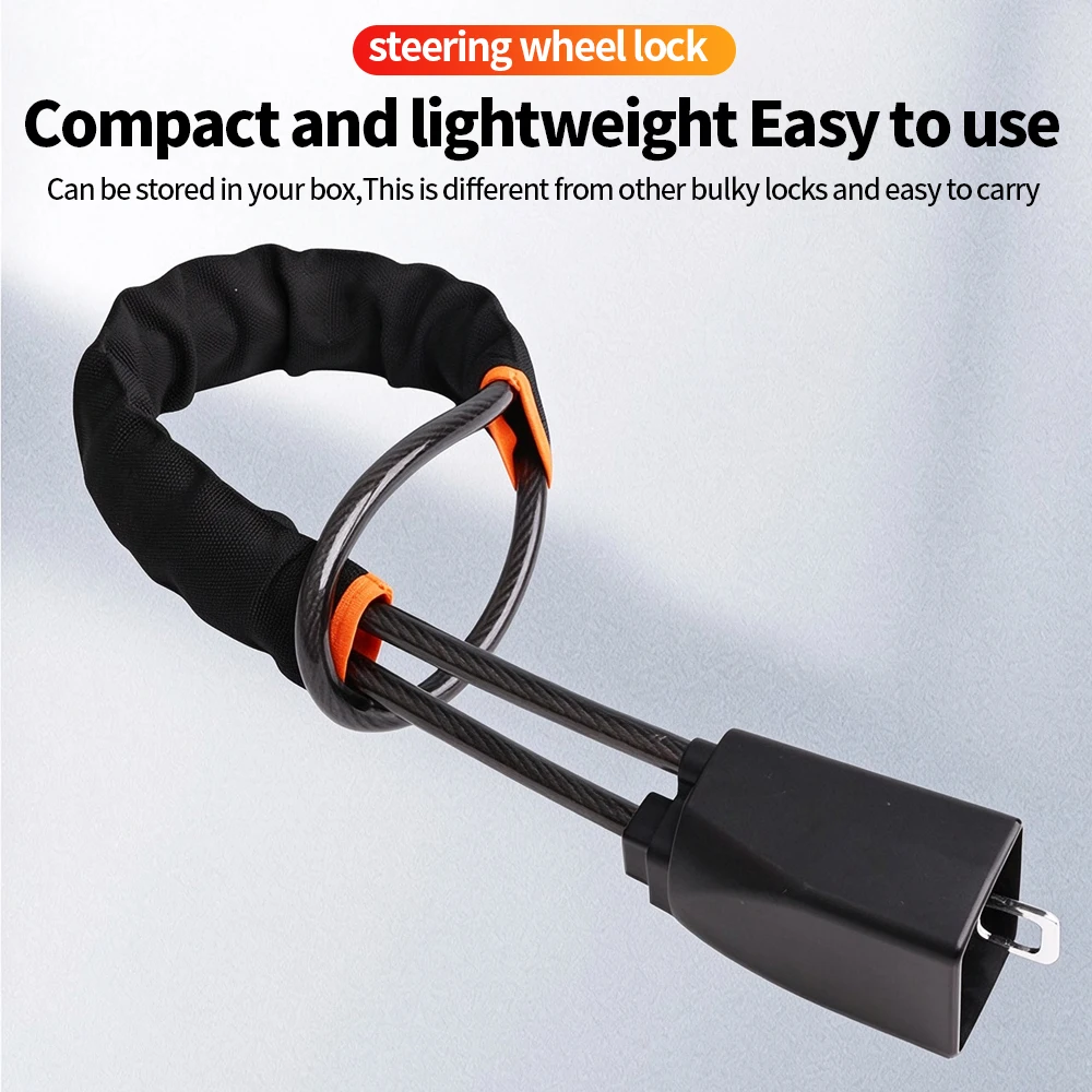 Car Steering Wheel Lock Anti-Theft Security Lock Woven Steel Cable Safety Buckle Lock Anti Saw Cut Vehicle Protection Universal
