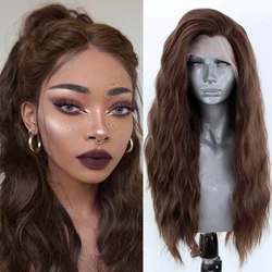 AIMEYA Long Wavy Synthetic Lace Front Wig Synthetic Brown Hair Wig Lace Wigs for Women Natural Hairline Cosplay Frontal Wigs