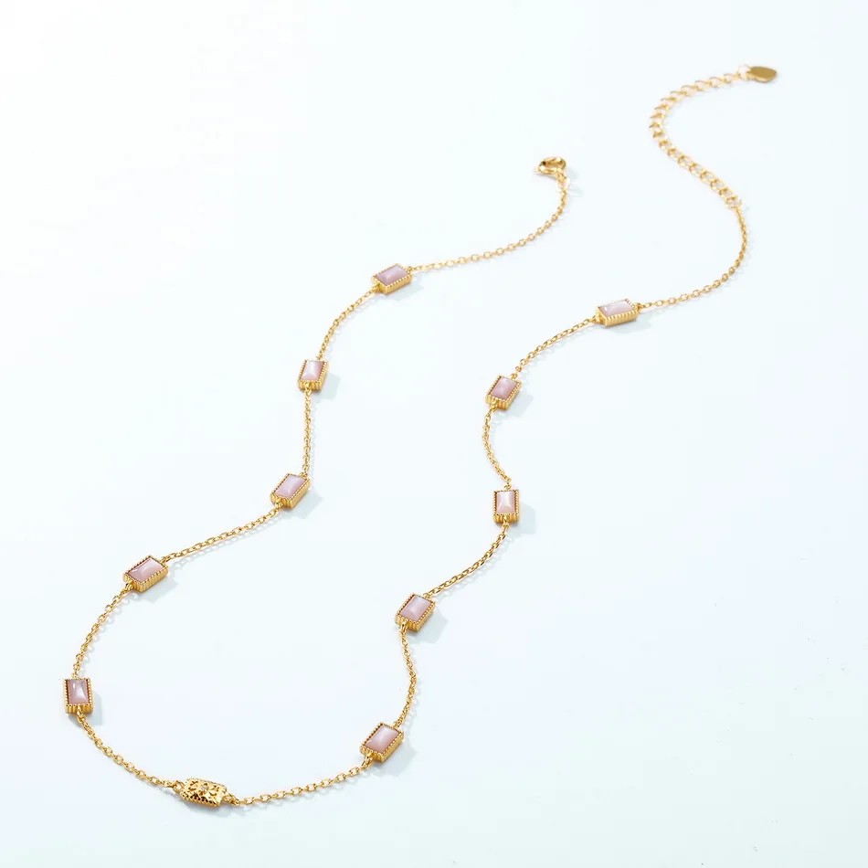 ALLNOEL Real 925 Sterling Silver Necklace for Women 3*5mm Pink Shell Gold Plated Romance Gifts Fine Jewelry Wedding Party