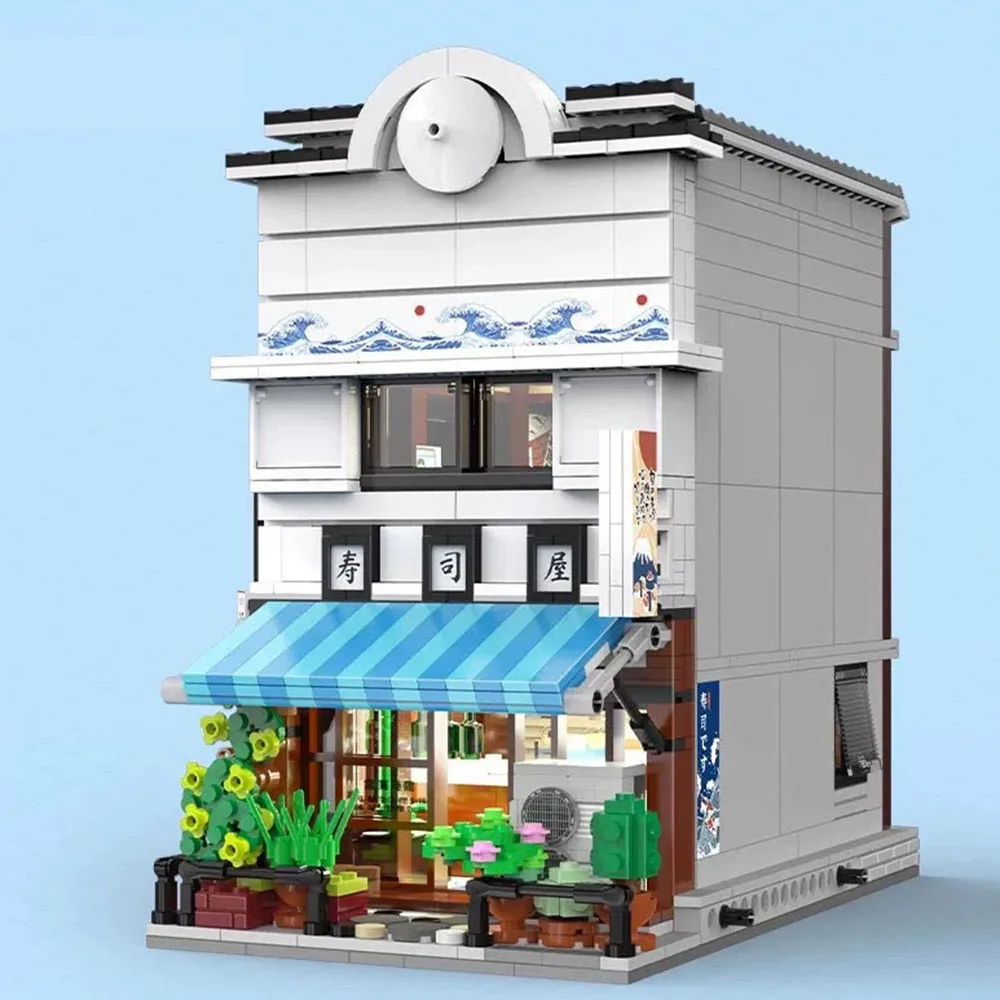 

Japan City Street View Building Block Japanese Sushi House Streetscape Construction Brick Toys With Light Collection For Gifts