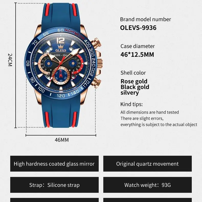 OLEVS Fashion Men\'s Quartz Watch Rubber Strap Waterproof Date Week Luminous Quartz Watch for Men Casual Sports Men\'s Watches